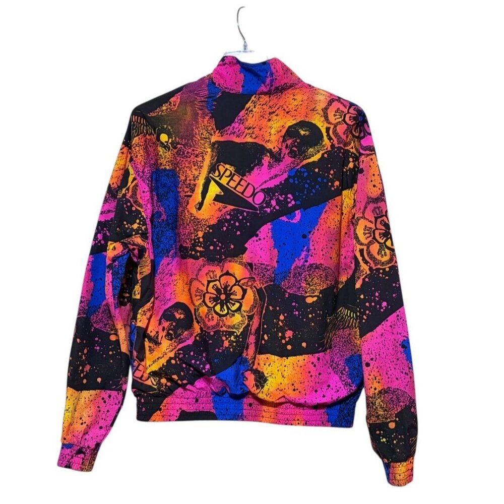 VTG 90s Speedo Jacket L Windbreaker Bomber Swimming Sports Psychedelic Neon Rare